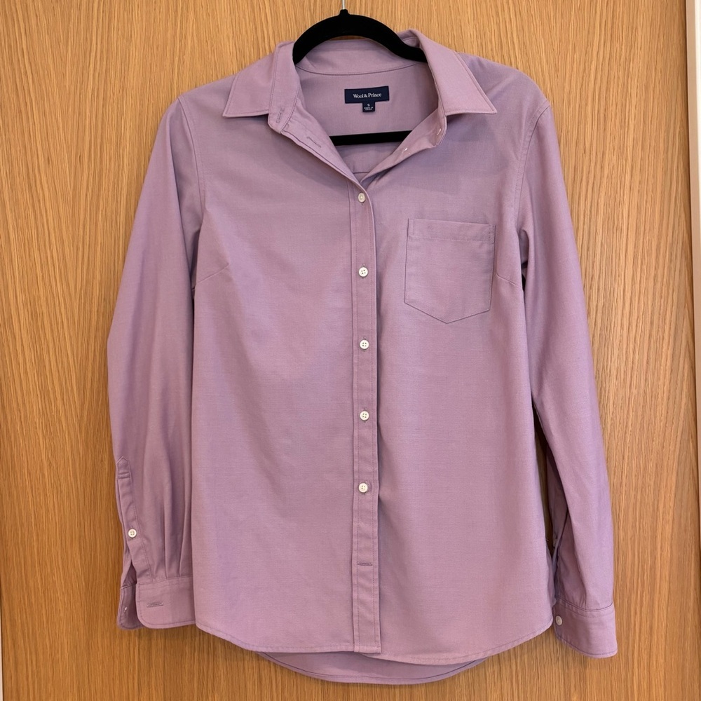 Wool&Prince women's wool long-sleeve dress shirt in lilac, Sz S